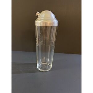 Mid Centry Etched Glass Cocktail Shaker. Vintage, Screw Lid.